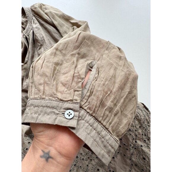 HANA SAN Ornella Olive Green Cotton Voile Eyelet Tunic Blouse, Size 38/S - Picture 12 of 16